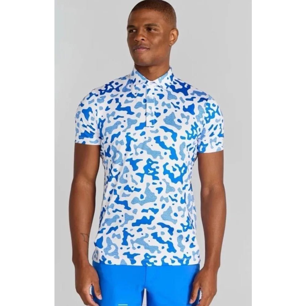Redvanly NWT Barres Stretch Lightweight Fitted Luxe Golf Polo Marine Blue Small